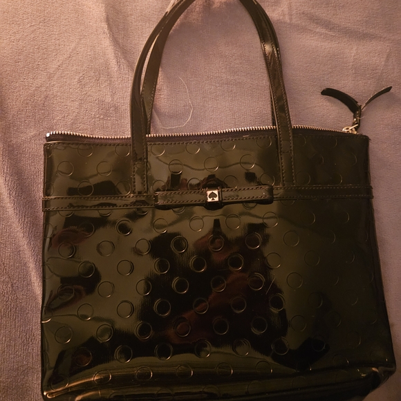 Authentic Kate Spade Black Leather Patent Tote Bag with Gold Hardware - Picture 2 of 6